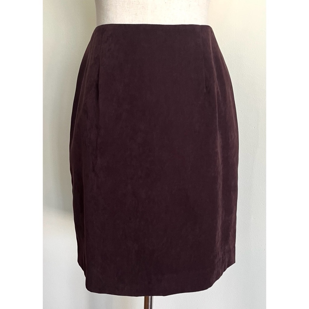 Vintage 90s Pencil Skirt Brown Soft Touch Polyester Tailored Retro Size M